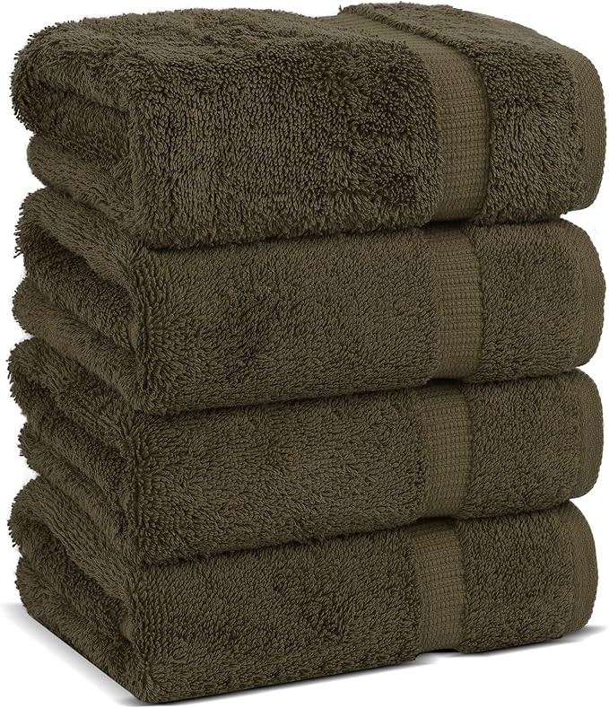 Chakir Turkish Linens 100% Cotton Premium Turkish Towels for Bathroom | 16'' x 30'' (4-Piece Hand Towel, Cocoa)