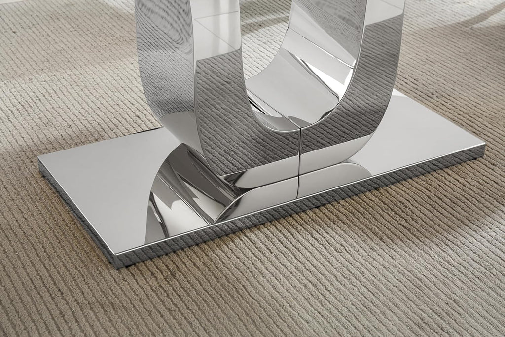 SSLine Modern White Marble Dining Table for 6-8 Rectangle 68" Faux Marble Kitchen Table for 6 Luxury Dining Room Tables with Silver Mirrored Stainless Steel U-Shape Pedestal Base for Home Office