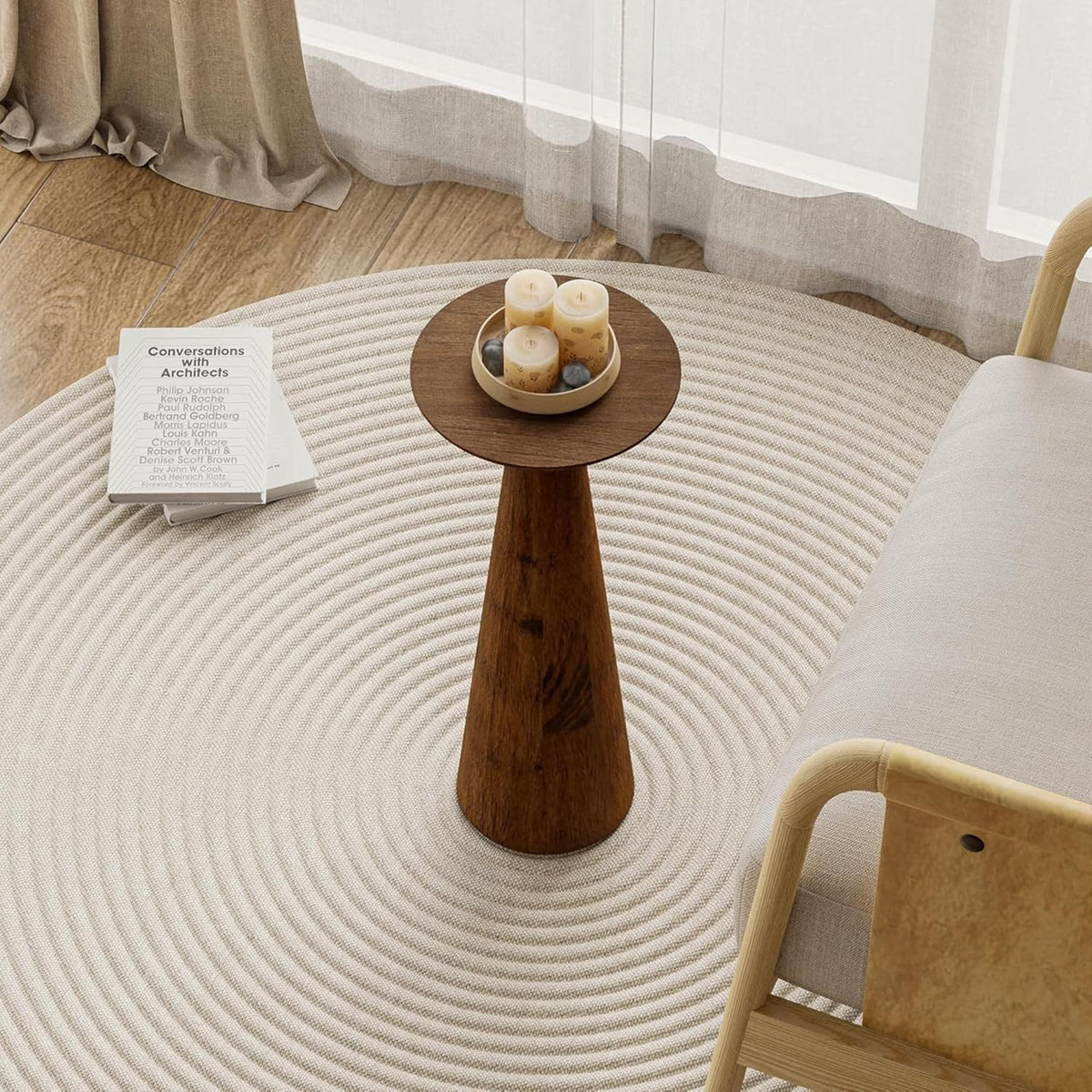COZAYH Set of 2 22.8-Inch Tall Round Martini End Table, Walnut – Solid Pine Wood Pedestal Accent Drink Stand with Tapered Base – Farmhouse Modern Furniture for Living Room, Bedroom & Small Spaces