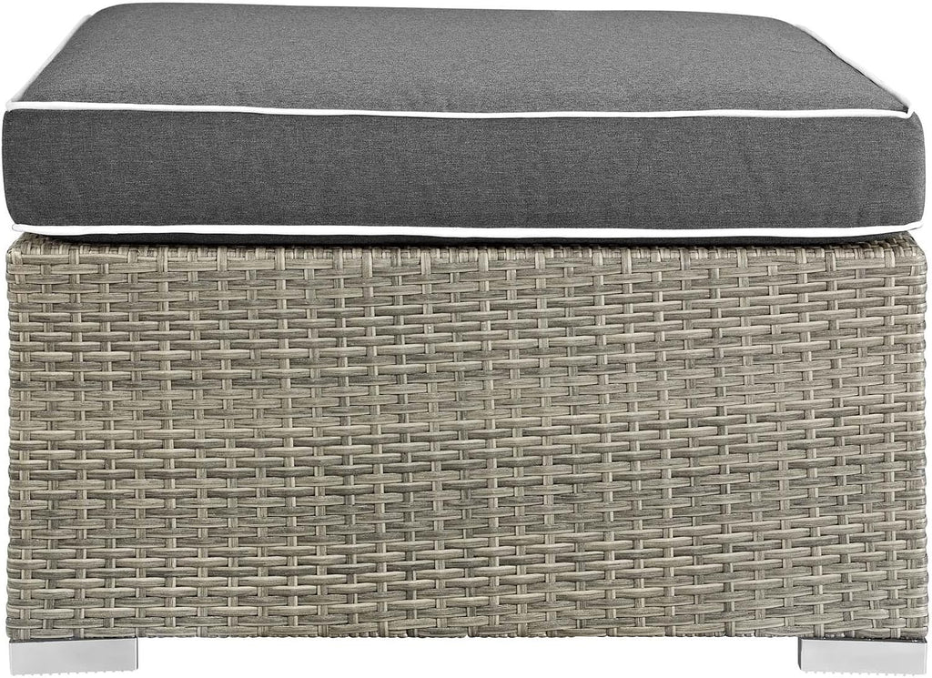 Modway Repose Wicker Rattan Outdoor Patio Ottoman wth Cushions in Light Gray Charcoal