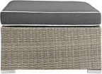 Modway Repose Wicker Rattan Outdoor Patio Ottoman wth Cushions in Light Gray Charcoal
