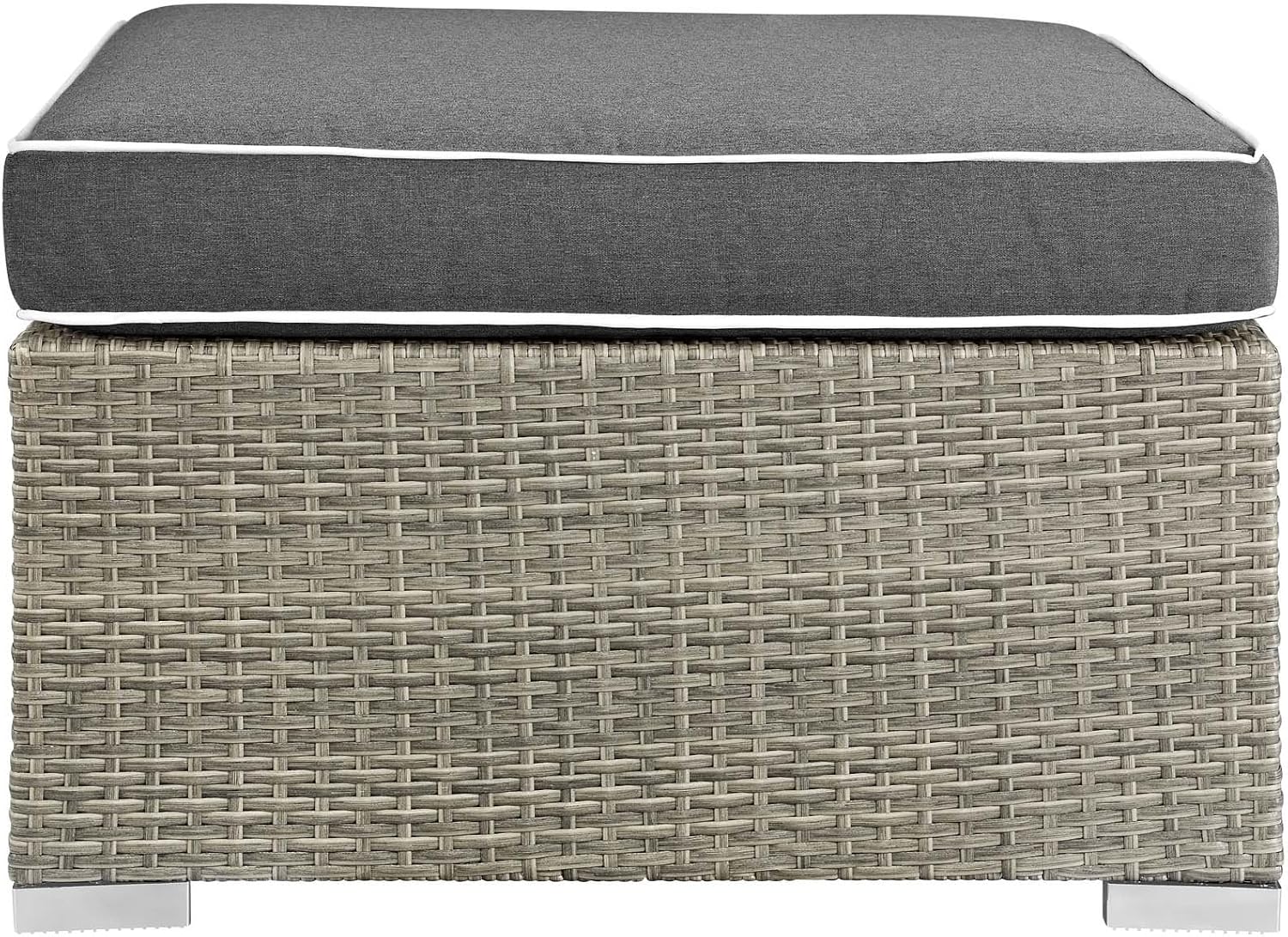 Modway Repose Wicker Rattan Outdoor Patio Ottoman wth Cushions in Light Gray Charcoal