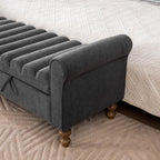 65" Bench with Storage, End of Bed Bench with Rolled Arms, Upholstered Bedroom Bench with Storages, Storage Ottoman Bench for Bedroom, Living Room, Entryway, Hallway, Dormitory, Foot Rest, Charcoal