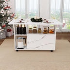 Multi-Functional Folding Dining Table Kitchen Island with Storage Shelves and Wheels, Space Saving Dining Tables Compact Desk for Dining Room, Kitchen, Dorm, Office (White)