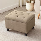 Zihanhome Small Ottoman with Storage, Upholstered Button Tufted Ottoman Foot Rest, Foot Stools, 24" Rectangle Bench with Storage for Living Room, Bedroom, Dorms and Apartments (Brown)
