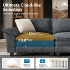 SUNSHINE VALLEY 157.5" U Shaped Modular Cloud Couch Sectional Sofa Ottoman | Chenille Blue, Modern Oversized 6-Seater, Living Room Furniture , Wider Armrest, Comfy Deep Seat, Sturdy Wood Frame