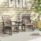 Outsunny Outdoor Glider Chairs with Coffee Table Patio 2-Seat Brown | Rocking Chair Swing, Breathable Sling, Backyard, Garden, Porch
