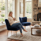 DUOMAY Modern Accent Chair Set of 2 Velvet Slipper Chair with Gold Legs Wingback Side Chair for Living Room Bedroom Entryway Small Corner Chair for Space Saving, Blue