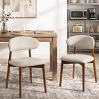 Farmhouse Dining Chairs Set of 4, Mid Century Modern Wooden Velvet Fabric Upholstered Kitchen Chairs with Curve Back, Dining Room Chairs for Living Room Restaurant Cafe with Brown Legs, Warm Gray