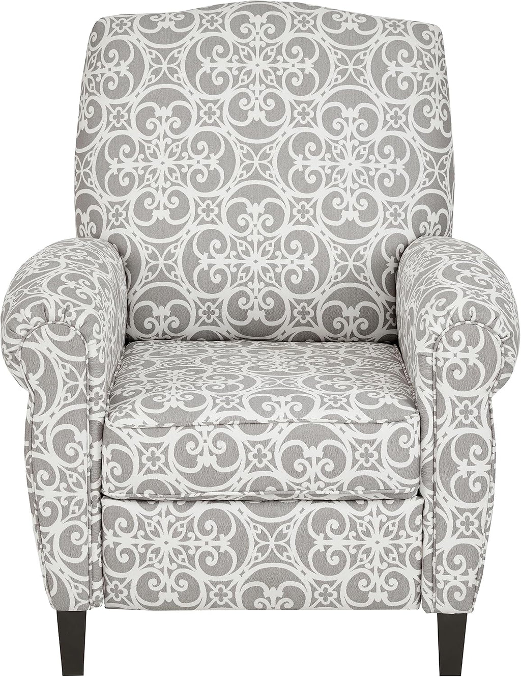 Madison Park Kirby Recliner Chair - Solid Wood, Plywood, Rolled Back Button Tufted Accent Armchair Modern Classic Style Family Room Sofa Furniture, Grey