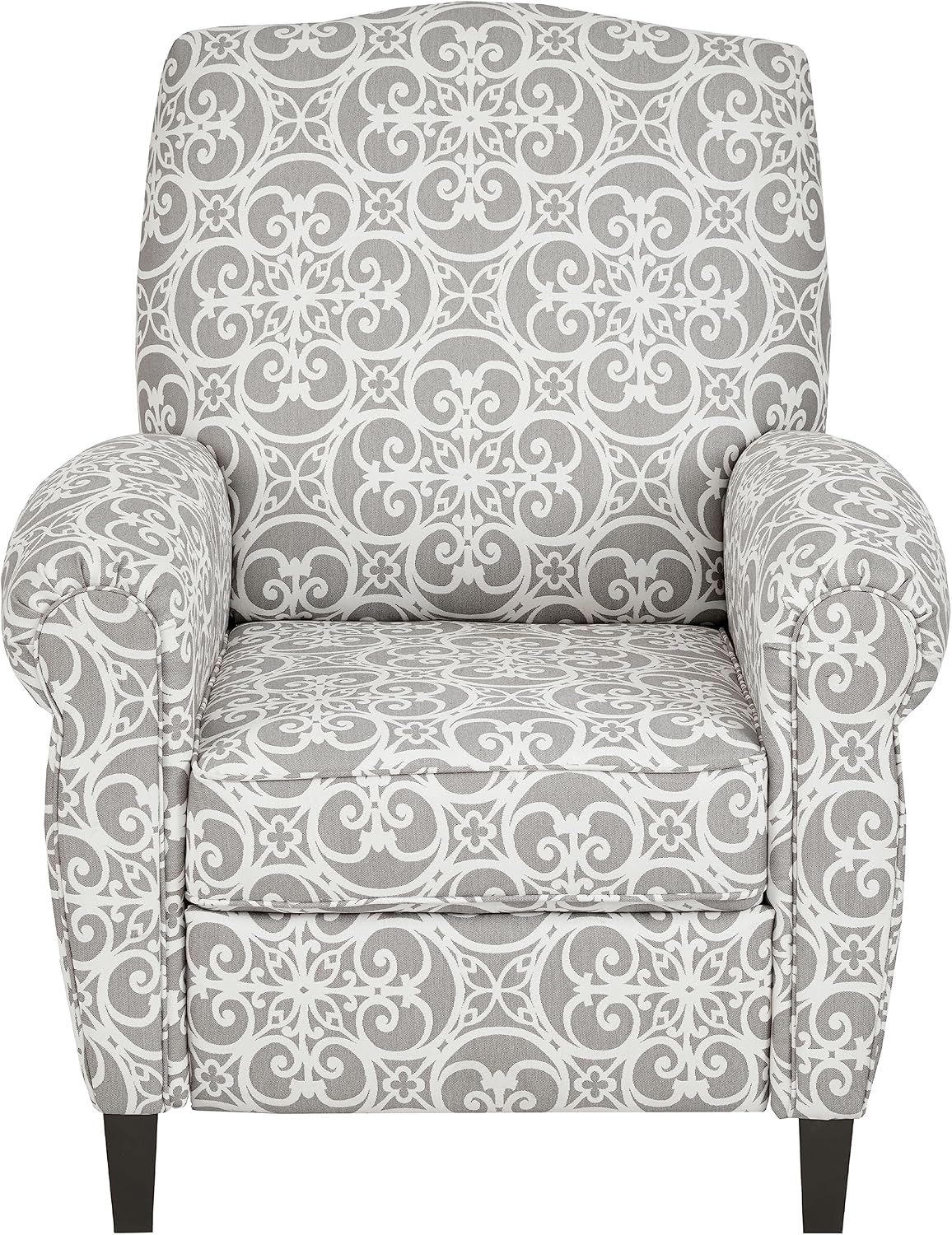 Madison Park Kirby Recliner Chair - Solid Wood, Plywood, Rolled Back Button Tufted Accent Armchair Modern Classic Style Family Room Sofa Furniture, Grey