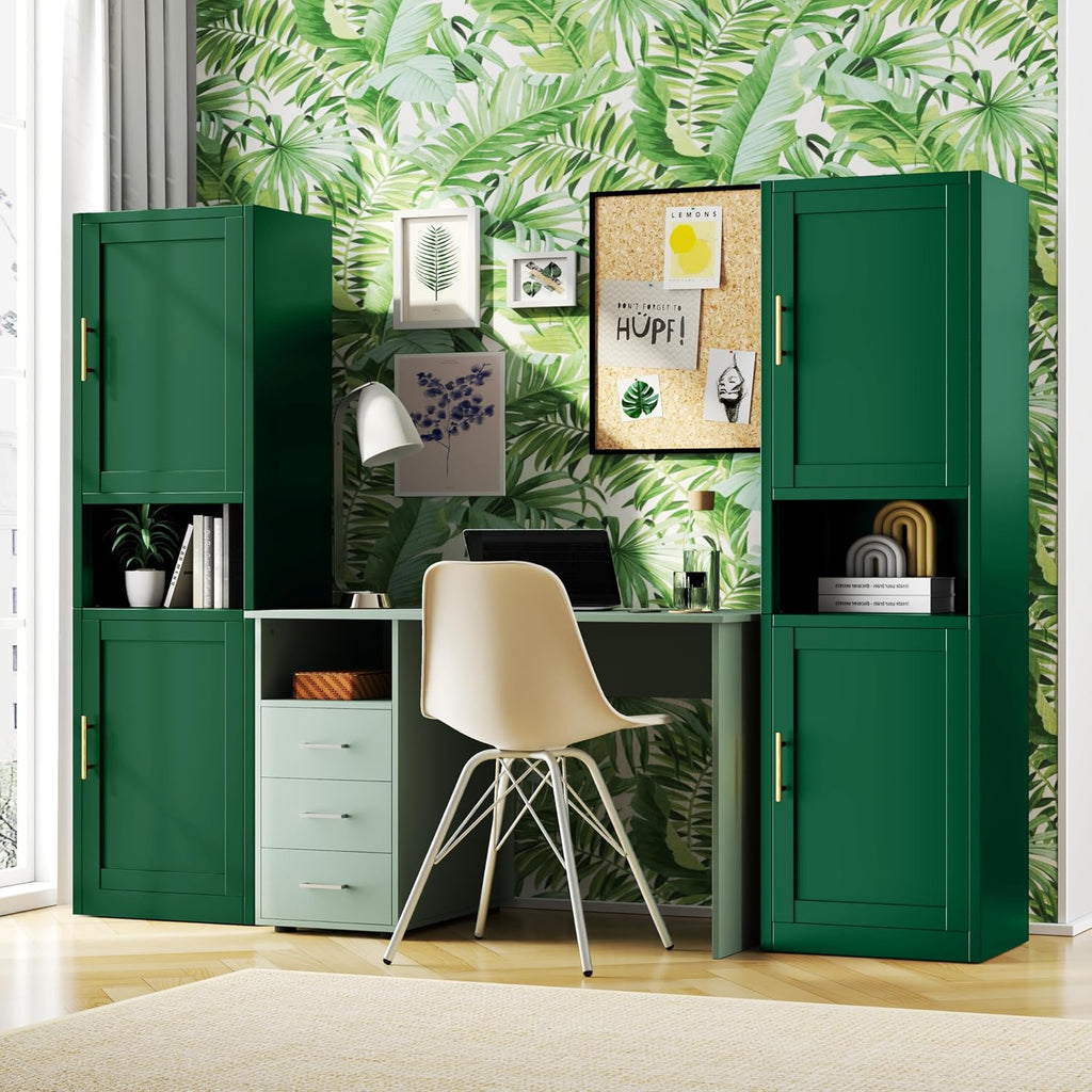 Tokawa 67" Tall Pantry Cabinet, Kitchen Metal Storage Cabinet with Breathable Mesh Doors, 4 Adjustable Shelves, Reversible Doors, Cord Hole, Reversible Door, Green