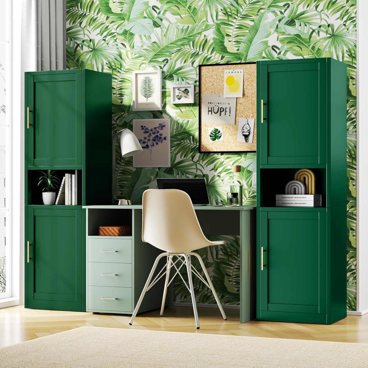 Tokawa 67" Tall Pantry Cabinet, Kitchen Metal Storage Cabinet with Breathable Mesh Doors, 4 Adjustable Shelves, Reversible Doors, Cord Hole, Reversible Door, Green