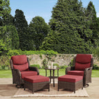 HILLGA Luxury 5 PCS Outdoor Swivel Rocker Patio Chairs of 2 with Side Table | 6 Inch Thick Cushions, All Weather Outdoor Chairs High Back Wicker Patio Furniture Set for Porch and Deck, Burgundy