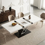 COSIEST 59'' to 78.7'' Extendable Dining Table for 4-8, Faux Marble Expandable Kitchen Table with Sturdy Metal Base, Rectangle Dinner Table for Small Space, Dining Room, Living Room, White