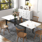 KEIKI 70.87”-106.3”L Extendable Dining Room Table for 6-10 People, Wood Modern Rustic Rectangle Expandable Kitchen Living Meeting Room Gatherings Furniture, 3 Tabletop Length Options, Marble White