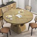 47.24 Inch Round Dining Table for 4-6 Kitchen Dining Table with Storage Shelf Wooden Pedestal Base Space Saving Design for Kitchen Dining Room Apartment Natural Farmhouse Style Only Table