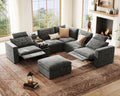 Oversized Modular Power Recliner Sofa Wall Hugger, Cloud Reclining Couch with Headrest, Storage Ottoman, Drawer Charging Cup Holder, Deep L-Shaped 6 Seater with Dual Electric Recliner, Chenille, Grey
