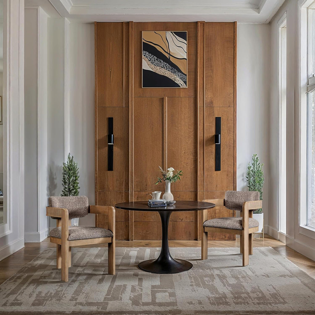 Meridian Furniture Sacha Collection Art Deco Dining Chair, Solid Fluted Wood, 22.5" W x 22" D x 31" H, Set of 2 (Brown, Natural Finish, Velvet)