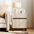 WAMPAT Modern End Table with 1 Drawer & 1 Storage Cabinet, Farmhouse Sofa Table, Wooden Rustic Side Sofa Table with Metal Leg for Living Room, Nighstand for Bedroom, Beige, 1 Psc