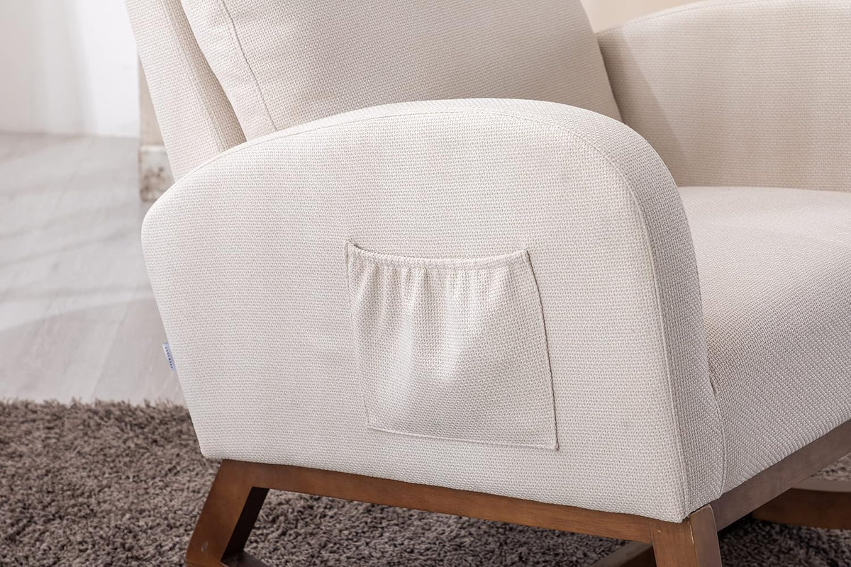 Rocking Chair,Nursing Chairs with Foot Rest for Mom, Rocker Glider Chair with High Backrest for Living Room, Bedroom, Upholstered Lounge Chair with Solid Wood Base for Relaxin (Beige)