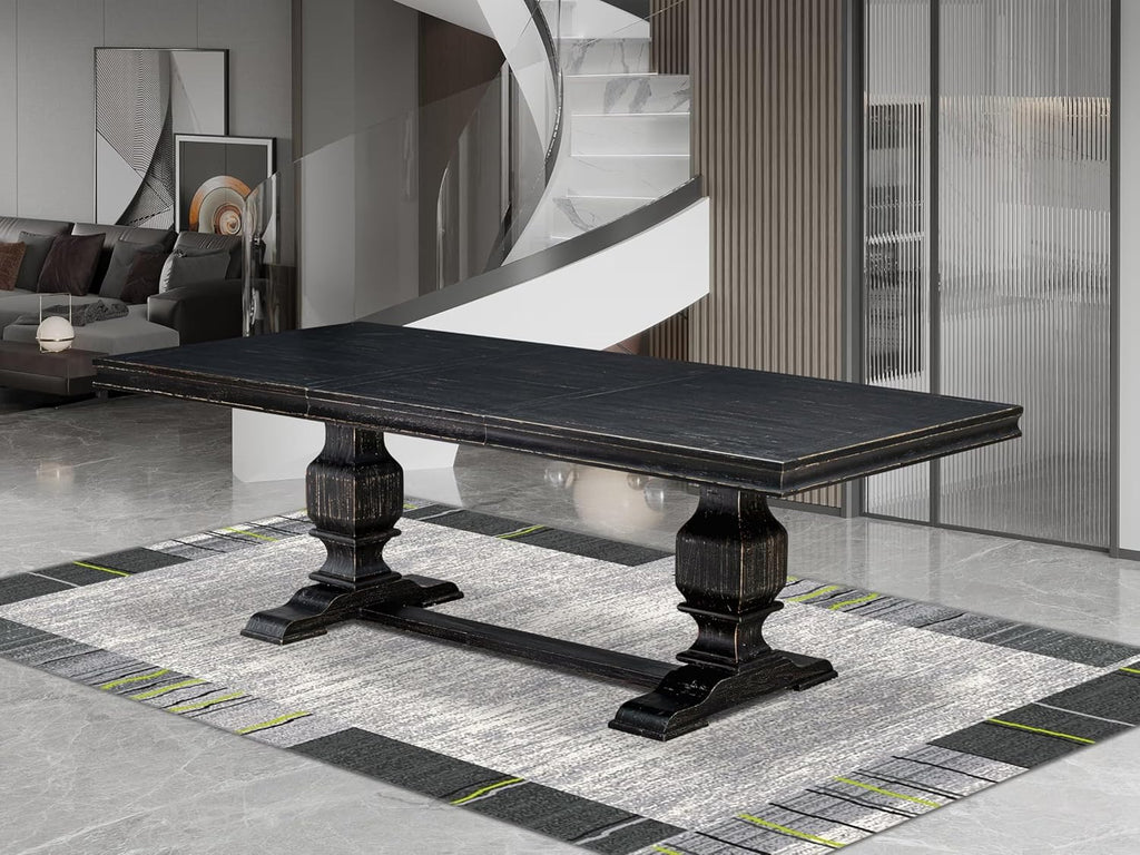 LKT-SBB-TP - A Wooden Dining Table with Removable Rectangular Tabletop - Sand Blasting Black Finish