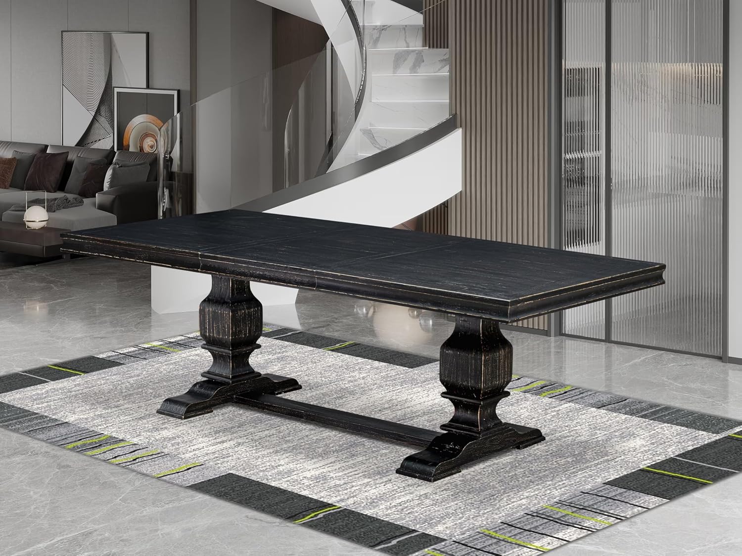 LKT-SBB-TP - A Wooden Dining Table with Removable Rectangular Tabletop - Sand Blasting Black Finish
