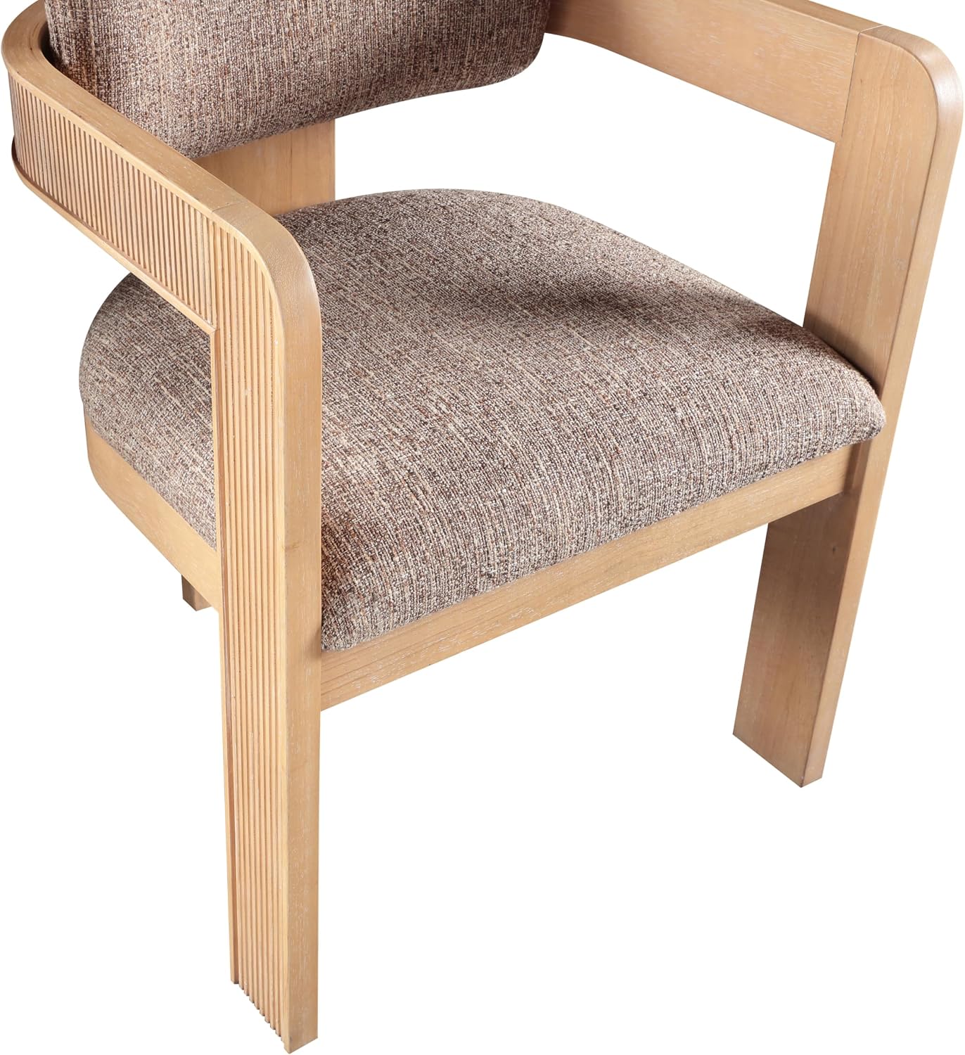 Meridian Furniture Sacha Collection Art Deco Dining Chair, Solid Fluted Wood, 22.5" W x 22" D x 31" H, Set of 2 (Brown, Natural Finish, Velvet)