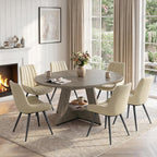 Miereirl Extendable Dining Table Set for 4-6, 47.24"-63" Round to Oval Dining Table Set with Upholstered Chairs, Hidden Storage Shelf, Kitchen & Dining Room Furniture for Apartment