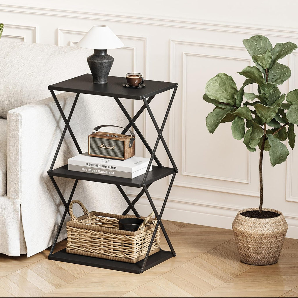 3-Tier End Table Small Side Table Tall Bedside Night Stand with Storage Sofa Side desks for Living Room Bedroom Office Bathroom Small Space Black ET-03BK