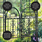 Plow & Hearth Arch Metal Outdoor Garden Arbor Double Gate | Montebello | 7 Feet Tall | Gunmetal Black | Trellis Lattice Climbing Plants