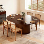 Extendable Round Dining Table for 2-4-6, 63 Inch Dining Room Kitchen Table with 2-Tier Storage Shelf, Modern Farmhouse Fluted Wood Slide Door Dinner Furniture,Oval Circle(Walnut-63 Inch)