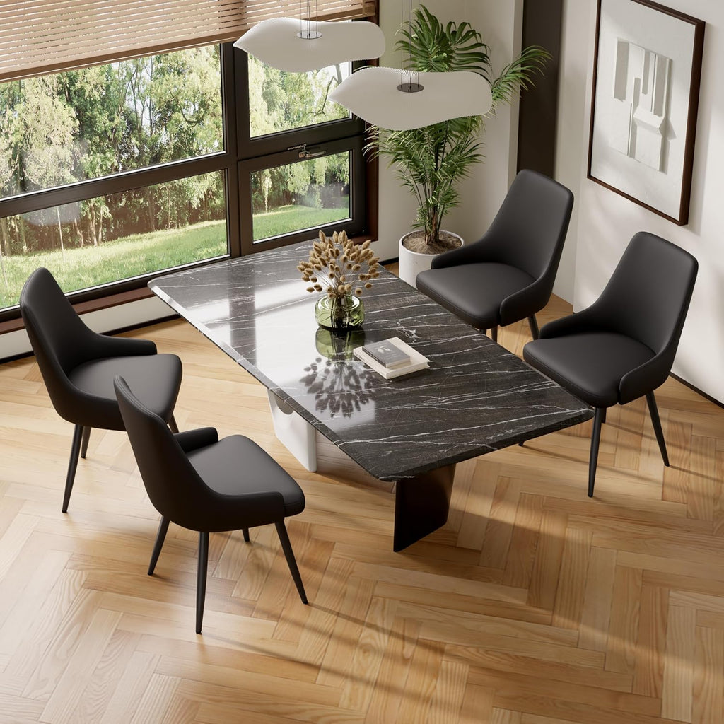 Faux Leather Chairs Set of 4, Waterproof Padded Seat,Black | Modern Dining Chair, Metal Legs, Ergonomic Wide Backrest, Stain Resistant, Easy 10-Min Assembly, Kitchen Living Room