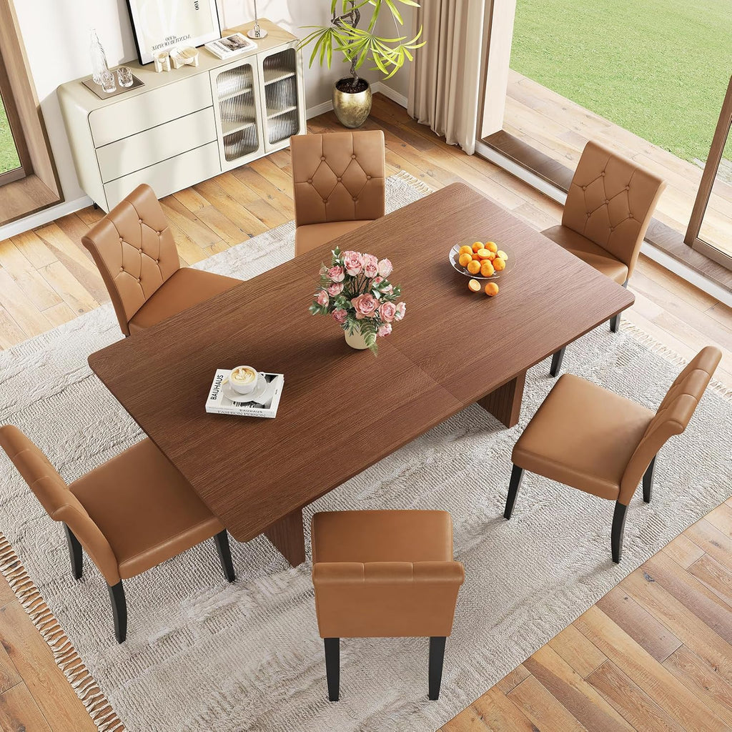 Welzona 71-inch Rectangle Dining Table for 6-8, Farmhouse Kitchen & Dining Room Table with Walnut Finish, Durable and Easy-Clean Surface, Sturdy Dinner Table for Family Gatherings, Home Office