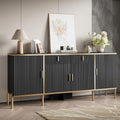 oneinmil 60” Modern Sideboard Buffet Cabinet, Fluted Storage Sideboard with Adjustable Shelves & Pop-Up Doors, Multifunctional Accent Cabinet for Kitchen, Living Room, Hallway, Black and Gold