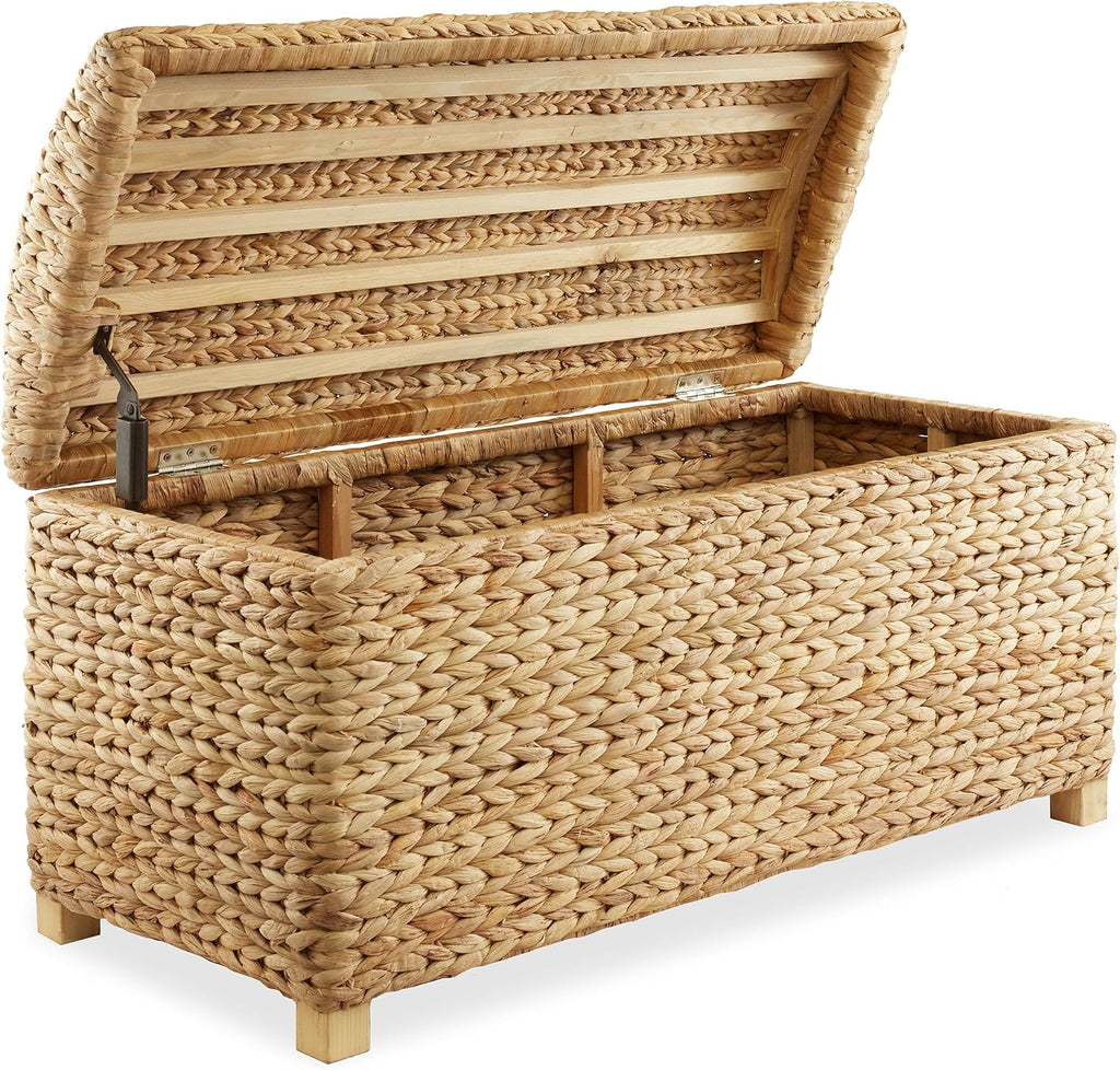 Casafield 36" Storage Trunk with Curved Lid and Safety Hinge - Natural, Water Hyacinth Wicker Storage Chest for Bedroom, Entry Way, Living Room