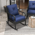 Outsunny 2 Piece Outdoor Wicker Rocking Chairs with Padded Cushions, Aluminum Furniture Rattan Porch Rocker Chairs w/Armrest for Garden, Patio, and Backyard, Blue