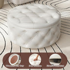 FiveWillowise 30 Inch Round Ottoman with Storage Tray,Large Coffee Table | Circle Modern Button Footstool with Removable Lid,Cozy Foot Stools for Living Room, Bedroom,Makeup Room,Cream White