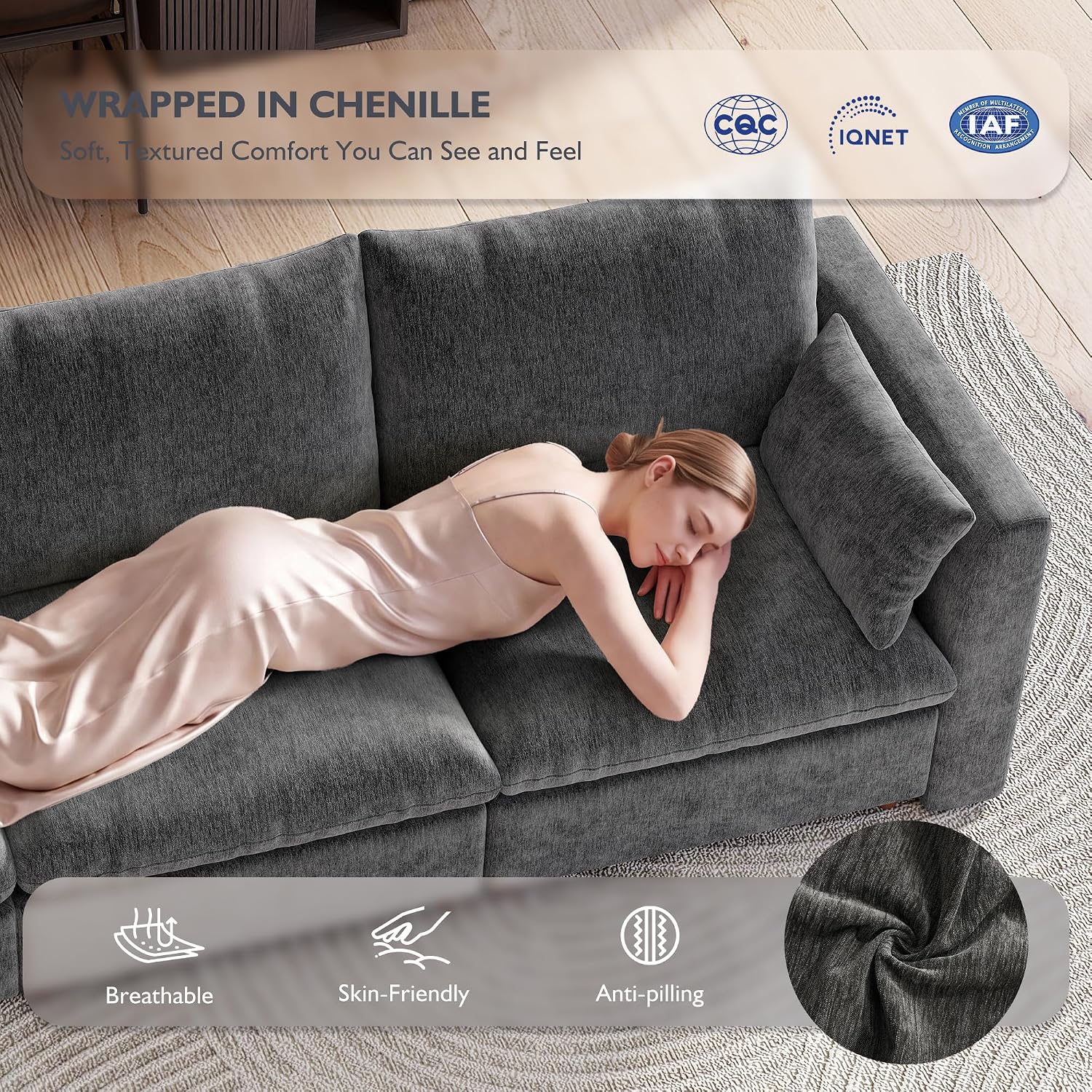 Ihanherry 146" Oversized Modular Sectional Sofa, Modern V Shaped Cloud Couch with 2 Storage Ottoman, 8-Seat Comfy Chenille Deep Seat Sofa with 2 Pillows for Living Room, Grey