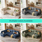 LINSY HOME Sectional Couches for Living Room, 81" U Shape 6 Seats, Blue | Sleeper sofa with pull out couch bed, corduroy couch with storage