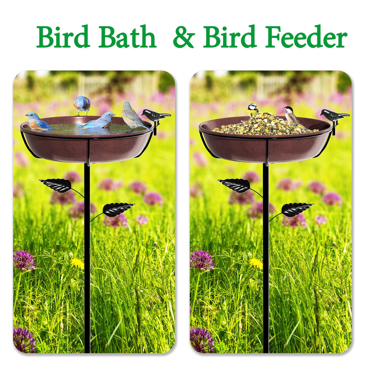 Polyjkl 3" Deep Metal Bird Bath for Outdoors 40in Tall, Removable 13" Dia Birdbath Bowl with Stable Stake, Vintage Birdbaths and Bird Feeders for Outside Garden Yard Patio Lawn Decor(Antique Bronze)
