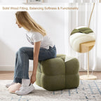 Zesthouse Square Pouf Ottomans Set of 2, Modern Vanity Chair for Bedroom | Boucle Fabric Foot Rest for Couch, Upholstered Tufted Footstool, Poofy Ottoman Seat for Living Room Dorm Fluffy Ottoman Green