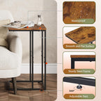 WLIVE C Shaped End Table, Small Side Table for Couch, Sofa, TV Tray C Table for Living Room, Bedroom, Home Office, Small Spaces, Rustic Brown