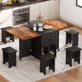 DWVO 7-Piece Extendable Dining Table Set with 6 Chairs, Rustic Brown | Drop leaf extendable table, 2 storage drawers, wheels, seats 6, space-saving for small spaces, easy assembly