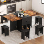 DWVO 7-Piece Extendable Dining Table Set with 6 Chairs, Rustic Brown | Drop leaf extendable table, 2 storage drawers, wheels, seats 6, space-saving for small spaces, easy assembly