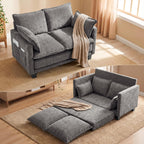 49" Loveseat Sofa Bed, 2 in 1 Convertible Small Sofa Pull Out Couch Bed Chenille Deep 2 Seat Sleeper Twin XL Futon Mattress for Small Spaces Living Room Bedroom Apartment Office, Grey