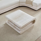 33.89" Square Faux Travertine Pattern Coffee Table for Living Room,MDF Modern Design Irregular Table with Layered Base for Office,Apartment,No Need Assembly,Beige