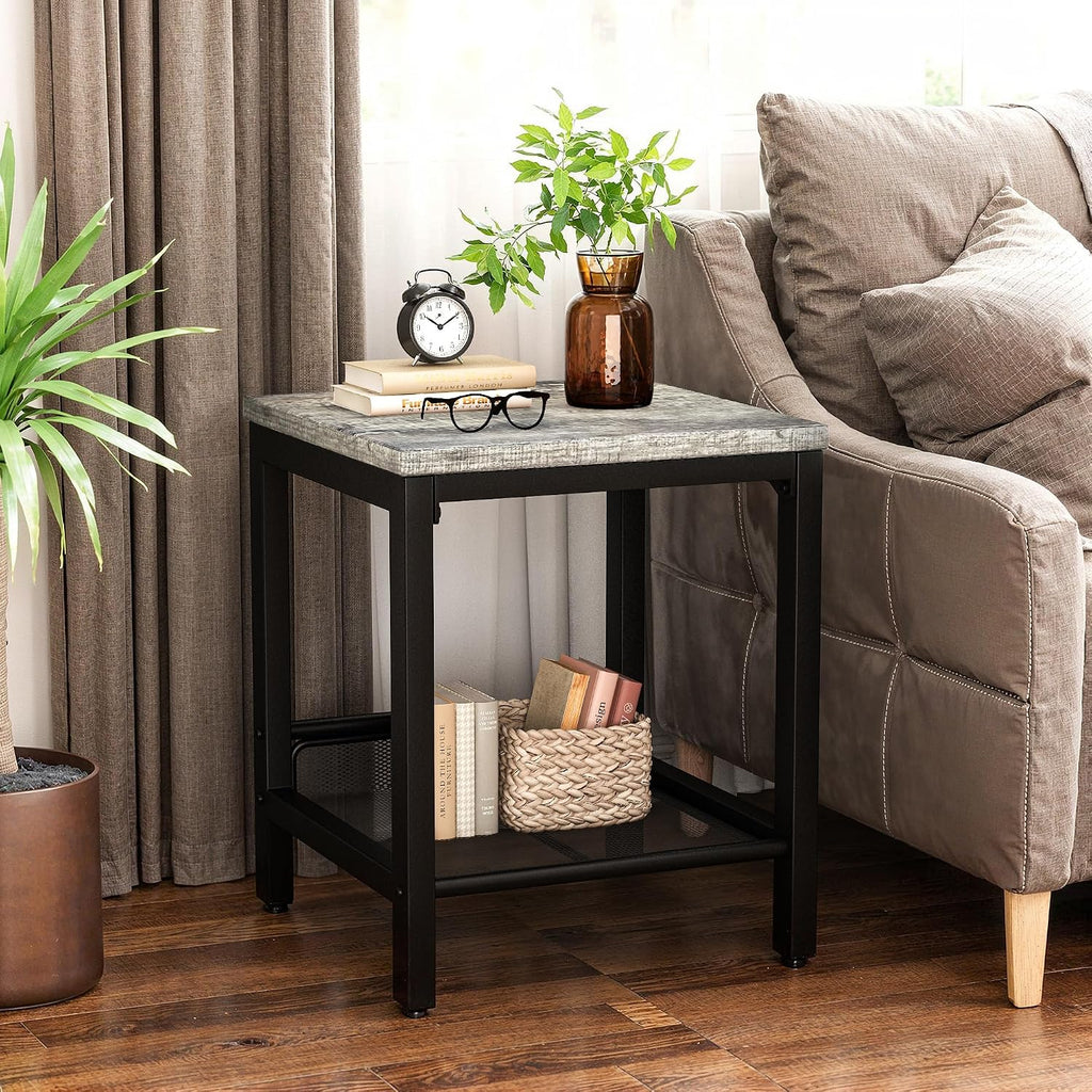 Recaceik 3-Piece Living Room Coffee Table Set, Industrial Coffee Table with 2 Square End Side Tables, Modern Living Room Table Set with Metal Frame for Apartment Home Office (Grey)
