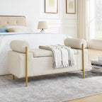 Storage Ottoman for Bedroom 44" with Safety Hinge, Upholstered Entryway Bench, Modern Linen Foot Rest with Arms,for Bedroom, Living Room, Entryway (Beige)
