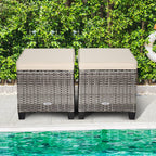 ORALNER Set of 2 Outdoor Ottoman, 16” Wicker Foot Stools, All-Weather Rattan Cube Footstool w/Removable Cushions, Square Footrest Extra Seating for Patio, Porch, Deck, Easy Assembly (Beige)
